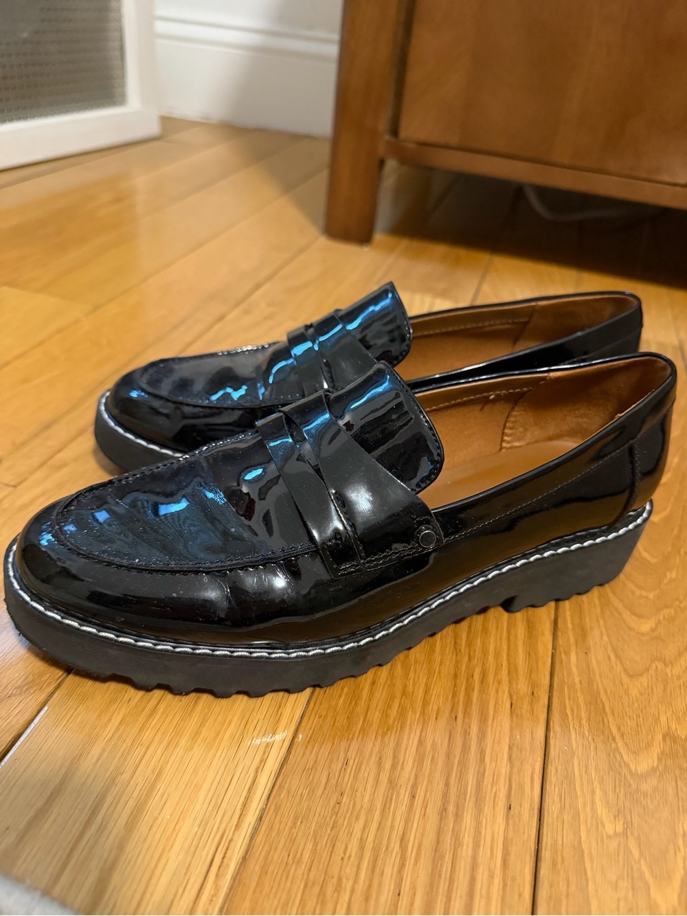 Franco Sarto Black Patent Platform Penny Loafers